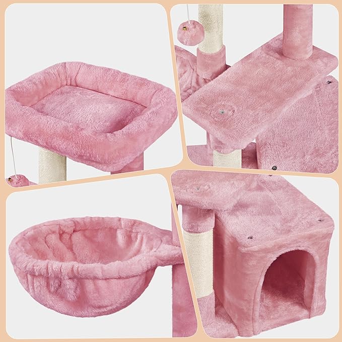 Topeakmart Cat Tree Tower for Indoor Cats, 34.5in Cute Kitten Tree Activity Center with Condo & Scratching Post, Multi-Level Pet Climbing Tower Play House w/Large Perch, Platform, Basket, Pink