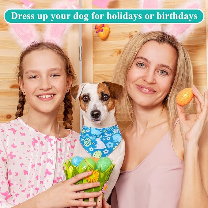 Sanwuta 120 Pcs Easter Dog Bandanas Bulk Rabbits Patterns Bandanas for Dogs Easter Eggs Adjustable Washable Pet Triangle Scarf for Small and Medium Dogs, 30 Styles