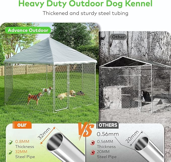 12x12 Outdoor Dog Kennel Outside Heavy Duty Dog Enclosure with Waterproof UV-Resistant Cover & Security Lock (149.6" L x 149.6" W x 95.3" H)