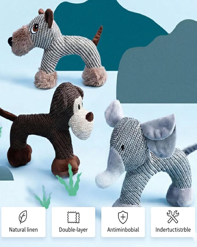 Linen Safari Companions - Linen Dog Toy, Chew-Resistant Natural Linens Squeaky Safari Animal for Small to Medium Dogs, Helps Reduce Destructive Chewing for Indoor Play and Boredom Relief (Dog)