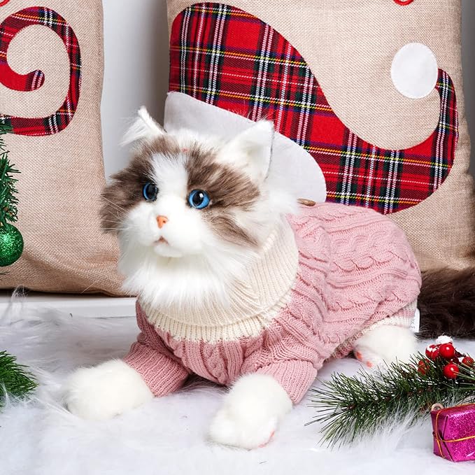 Dog Sweater Turtleneck Knitwear Doggie Pullover Sweater Doggy Winter Coat Warm Pet Clothes Puppy Holiday Clothing Buttons Knitted Outfits for Small Cats Dogs Cold Weather (Large)