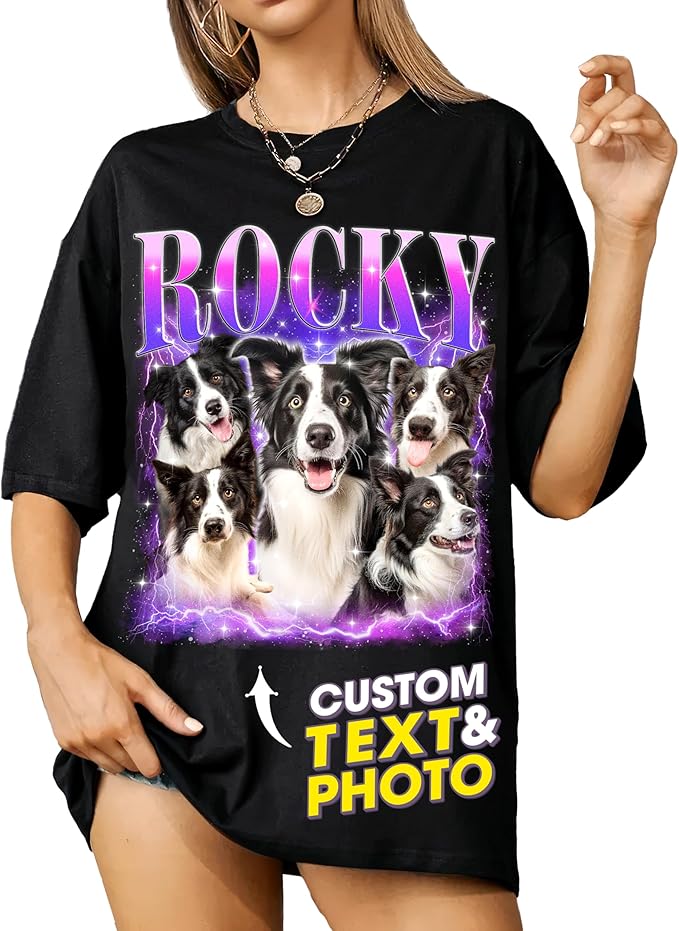 Mit & Mia Custom Your Own Bootleg Rap Shirts for Boyfriend Girlfriend Face Shirt with Photo Gift for Him Her Pet Lovers