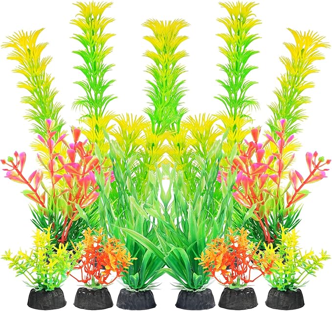 AQUANEAT Artificial Fish Tank Plants, Aquarium Decorations, Yellow Plastic Accessories, 10pcs