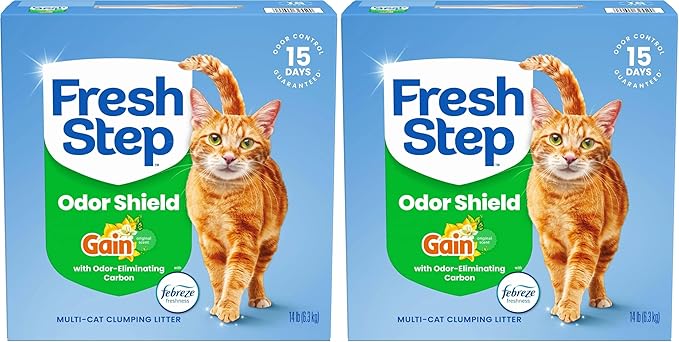 Fresh Step Clumping Litter with Febreze Freshness Gain Original Scent, Low-Dust Formula with Ammonia Block Technology, 14 lb. Box (Pack of 2)