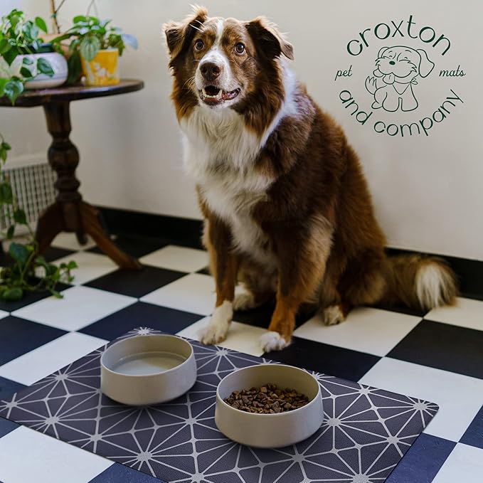 CROXTON & CO. Non-Slip Faux Leather Pet Feeding Mat for Dog Bowls | Large Bowl Mat for Food and Water | Durable, Easy-to-Clean Pet Food Mat for Floors | Size: 16.5"x28"