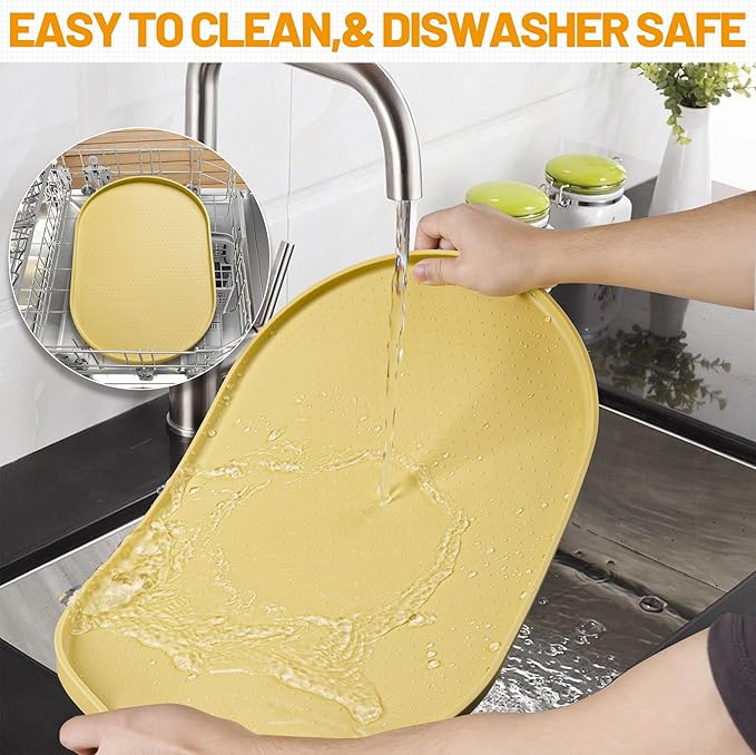 Hubulk 100% Waterproof Silicone Pet Feeding Mat with Raised Edge for Food and Water, Dog Bowl Mats, Cat Bowls Placemat with High Lip Protects Floor for Cats and Dogs (Yellow, 16" L x 10" W)