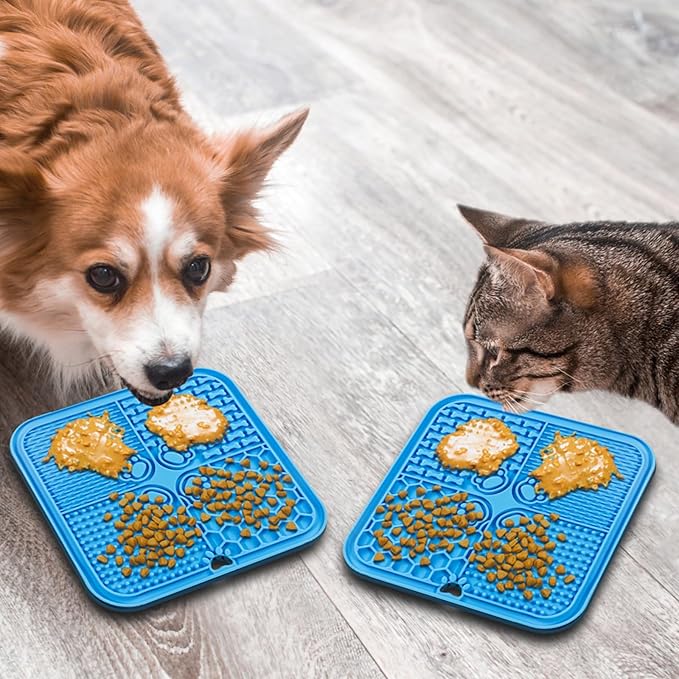 Lick Mat for Dogs, Dog Lick Mat with Suction Cups Dog Food Mats and Slow Feeder Cat Bowl for Dogs Anxiety Relief Cats Enrichment Toys for Pet Bathing Station and Cat Grooming3Pack (Blue&Orange&Green)