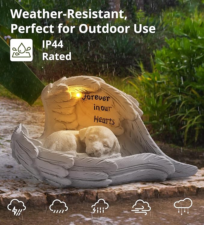 Pet Dog Solar Garden Memorial Statue – Outdoor Resin Angel Puppy with Solar Light, Guardian Angel Dog Memorial Gift for Patio, Lawn, Yard, or Garden Christmas Decor