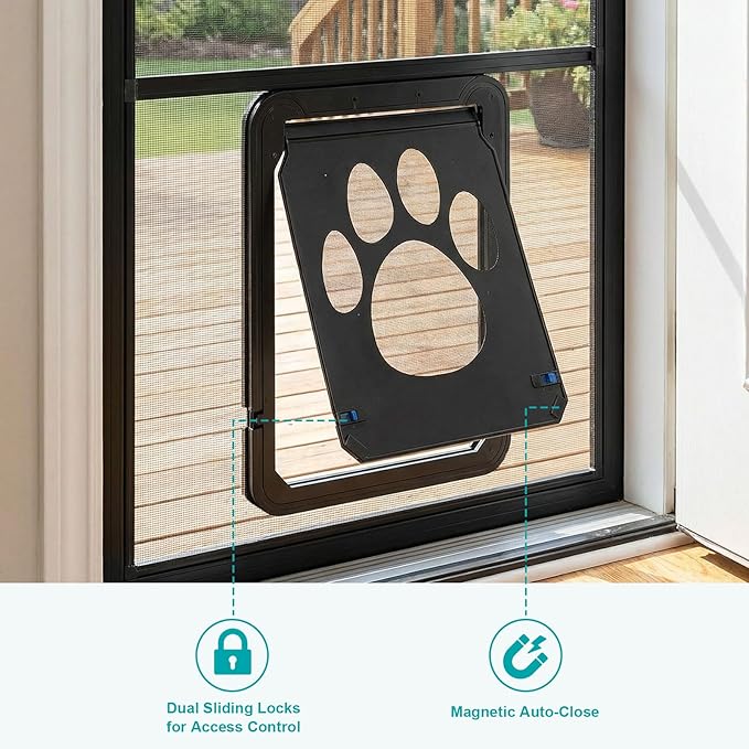 Ownpets Dog Screen Door, Inside Door Flap 12x14x0.4 Inch, Lockable Pet Screen Door, Magnetic Self-Closing Screen Door with Locking Function, Sturdy Screen Door for Dogs Cats