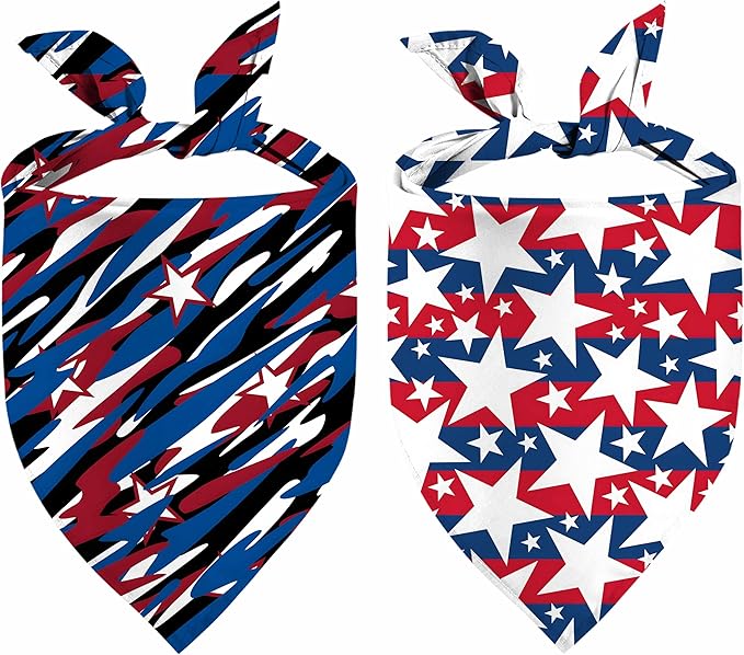 4th of July Dog Bandanas, 2PCS American Flag Patriotic Scarf, Independence Holiday Bandana,Premium Durable Triangle Reversible USA Bandana for Large Dogs