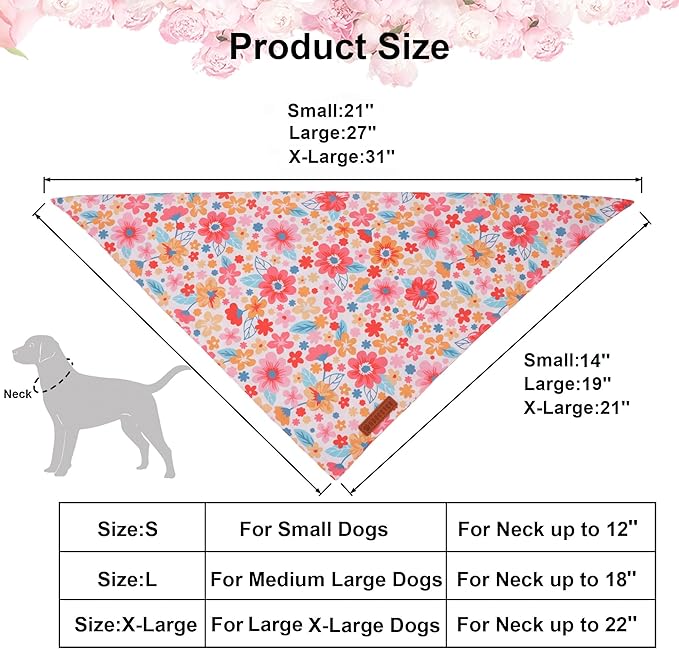 ADOGGYGO Floral Dog Bandana 2 Pack, Reversible Pink Daisy Pet Scarf Bib, Adjustable Fit Cute Flower Bandanas for Medium Large Dogs Pets (Large)