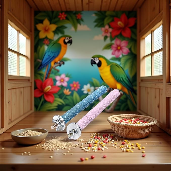 2 Pcs Multi-Color Random Bird Perch Stand Toy Wood Parrot Perch Stand Grinding Claw Sticks Sanded Surface Cage Toy for Parakeets Finches Parakeet Toys Birdcage Accessories