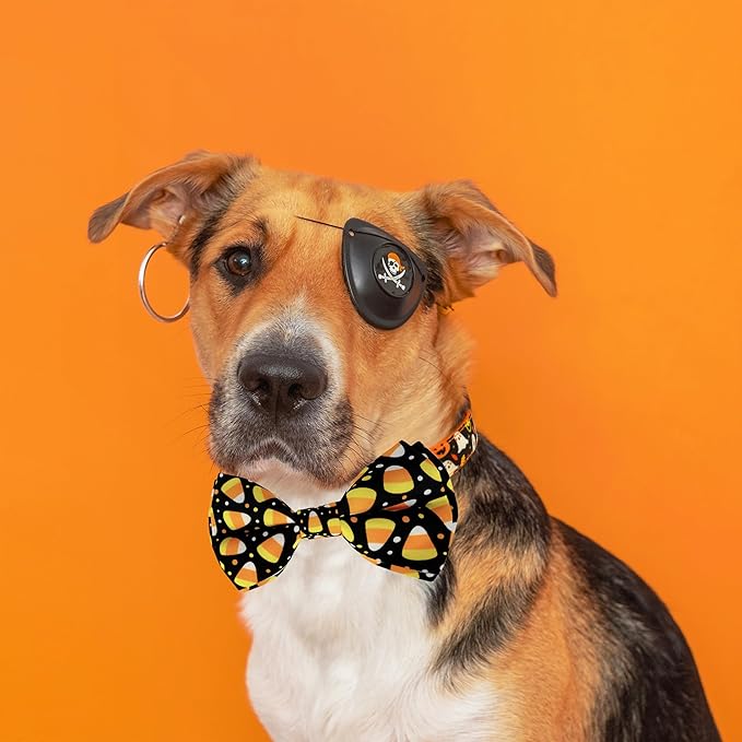 Halloween Dog Bow Tie Collar, Holiday Candy Corn Collar for Large Medium Small Dog Pets Puppies