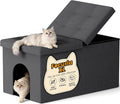 3-in-1 Cat Litter Box Enclosure with Odor Control, Multi-Functional Hidden Litter Box Furniture Bench, Dog Proof, Space-Saving Ottoman Cabinet with Flip-Up Lid, Extra Large, Dark Grey