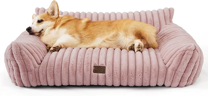 Bedsure ComfyFleece™ Cute Dog Couch for Medium Dogs - As Seen on TV on Good Day New York, Dog Couch Bed with Removable, Washable Cover, Supportive Pet Sofa, for Medium Large Dogs, 36inch, Blush Pink