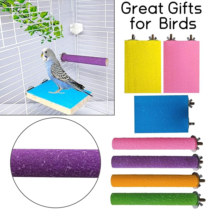 7 PCS Parrot Perch Stand Natural Wood Bird Perch Stand Platform Paw Grinding Sticks Cage Accessories Exercise Toys for Budgies Parakeets Cockatiels Conures Lovebirds