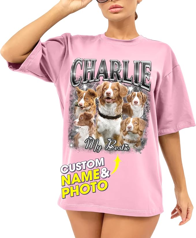 JIX & JOKY Custom Your Own Bootleg Rap Shirts with Dog Faces Custom Pet Shirt for Men Graphic Tshirt Gift Idea for Pet Lovers