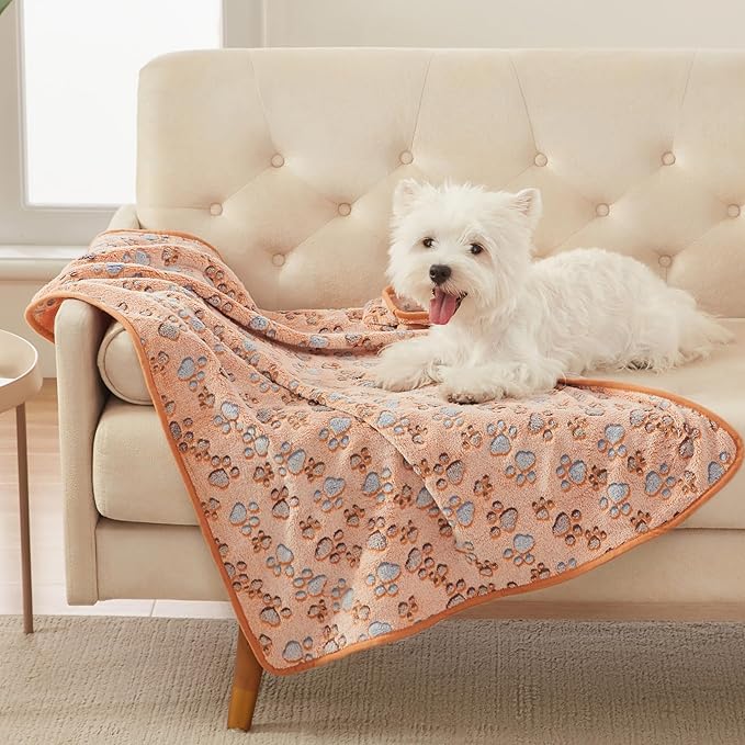 Luciphia 1 Pack 3 Blankets Super Soft Fluffy Premium Fleece Pet Blanket Flannel Throw for Dog Puppy Cat Paw Brown/Pink/White Large(41x31 inch)