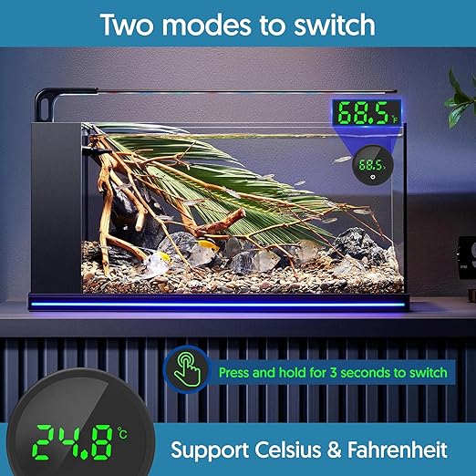 QZQ Fish Tank Thermometer Aquarium Thermometer Wireless Touch Stick Digital Aquarium Thermometer LED Display ±1°F for Monitoring The Fish Tank Aquarium Temperature Accessories (2 Pack Black)