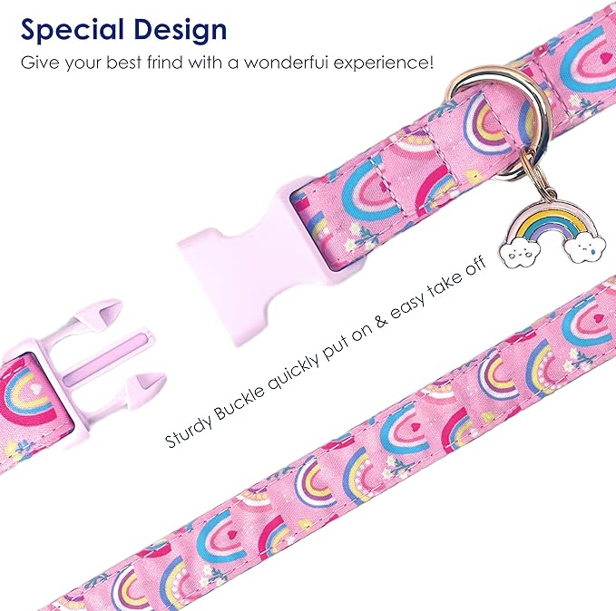 Cute Dog Collar Rainbow Pattern for Boys and Girls Holiday Dog Collars Summer Fall Gift Adjustable for Small to Medium Breed Dogs (Rainbow, S)