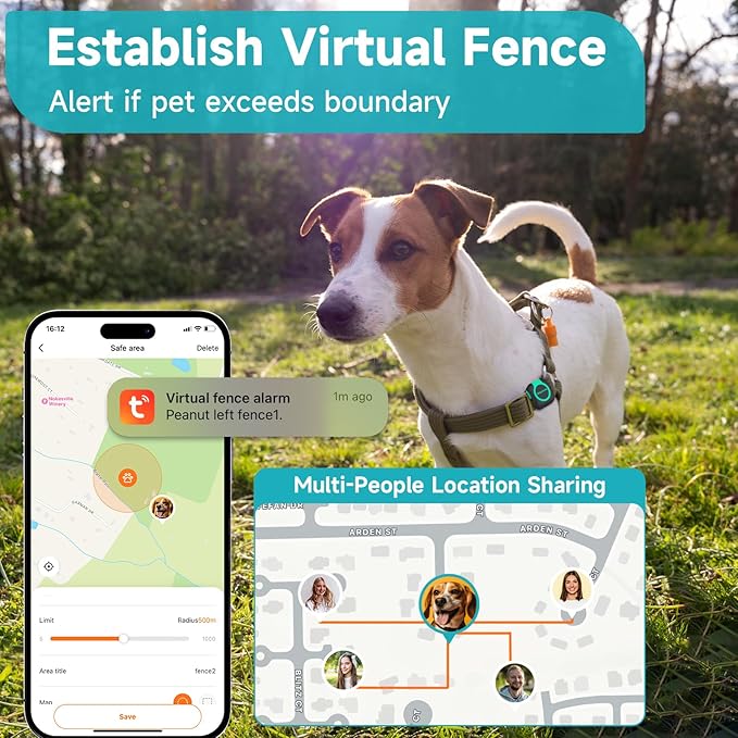 GPS Tracker for Dogs and Cats, Mini Cat & Dog GPS Tracker with Health Monitor and GPS Dog Fence, Waterproof GPS Pet Tracker, Works with Any Collar (Android and iOS Universal)