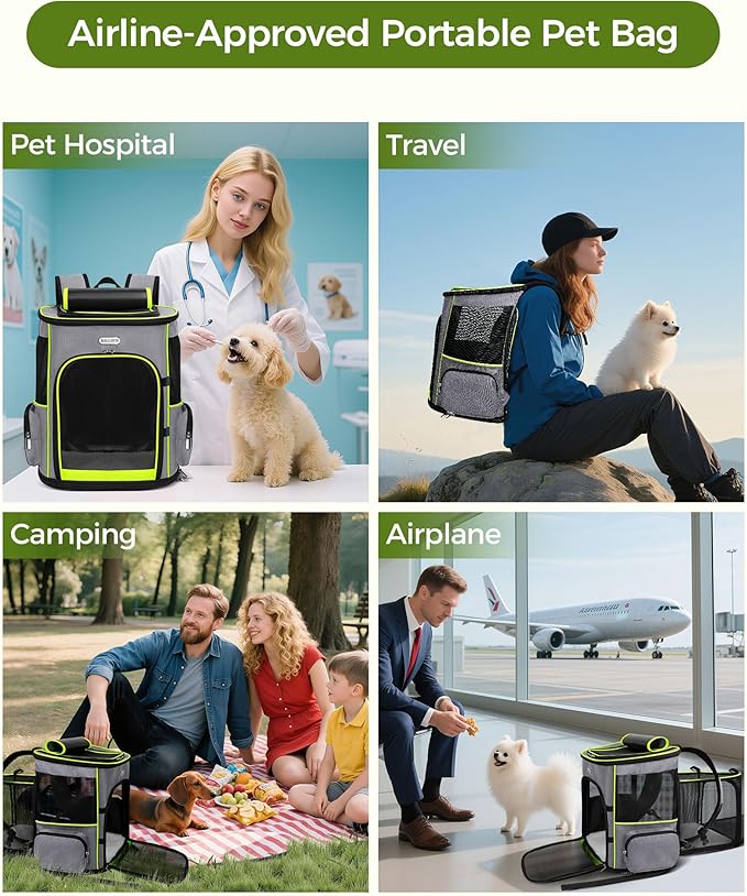 BAGLHER Expandable Cat Carrier Backpacks, Retractable Pet Carrier Backpack for Small Dogs & Cats with Breathable Mesh, Travel Bag Up to 18 Lbs for Hiking Camping Outdoor - Grey