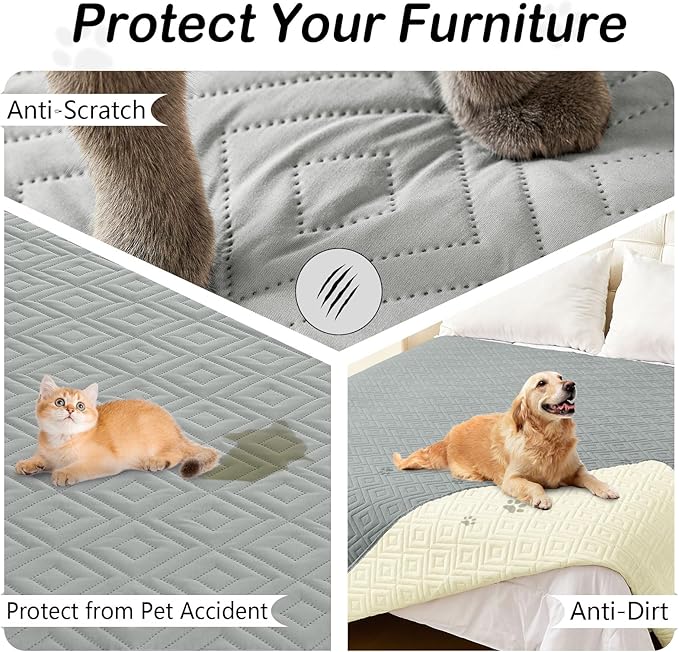 hyha Waterproof Dog Blanket, Soft Dog Bed Cover Pet Blankets, Waterproof Sofa Couch Cover for Dogs Washable, Reversible Pet Couch Covers for Sofa Furniture (40x70 Inch, Grey/Beige)