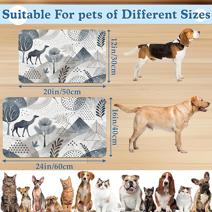 Watercolor Desert Camel Pet Feeding Mat for Floors–Christmas Stocking Absorbent Quick Dry Dog Cat Bowl Mat for Food and Water, Non Slip Waterproof Base, Mess-Free Feeding Accessories 12"x20"