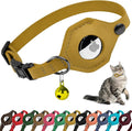 Breakaway Airtag Cat Collar with Removable Bell - Leather Pet Collar with Apple Air Tag Holder - Adjustable GPS Collars for Girl Boy Cats Kitten Puppy - Lightweight, Cute and Comfortable (Yellow)