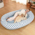 Extra Large Human Dog Bed for Adults, 74"x50"x12", Waterproof Machine Washable with Anti-Slip Bottom, Plush Pet Bed for People, Funny Gift for Dog Lovers & Parties, Blue Grid