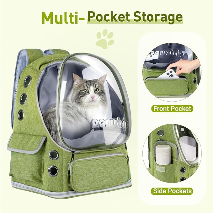 Pawstrip Cat Backpack Carrier with Large Space Bubble Window, Airline Approved Breathable Pet Carrier for Small Dogs Cats up to 15lbs, Foldable for Travel Hiking & Outdoor Use