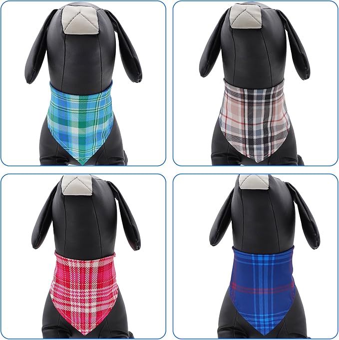 30 Pcs Plaid Dog Bandanas for Small Dogs Medium Stitch Dog Bandana Bulk Reversible Print One Side Large Polyester Scarves Party Grooming M