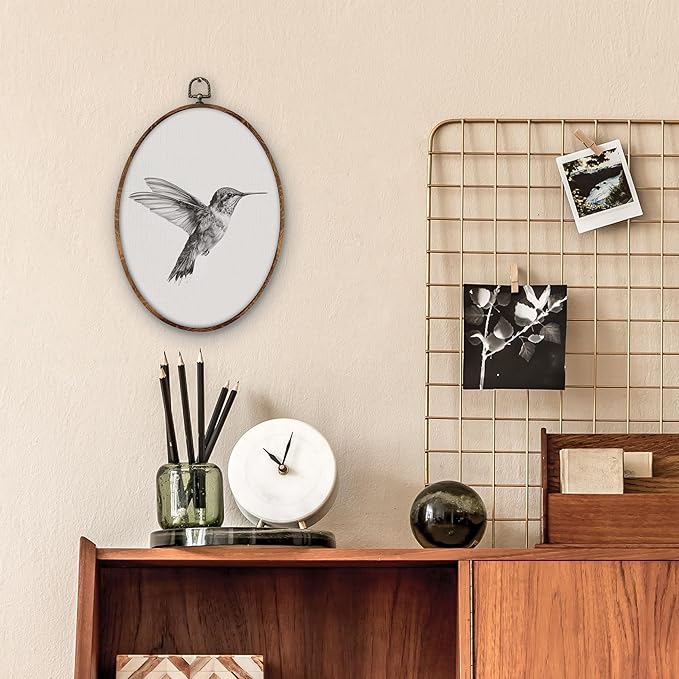 DILSJ Vintage Hummingbird Sketch Oval Wall Art Decor, Rustic Farmhouse Hummingbird Canvas Wall Art Framed, Neutral Bird Hanging Decorations for Home Living Room Bedroom, 11x8.5 Inch