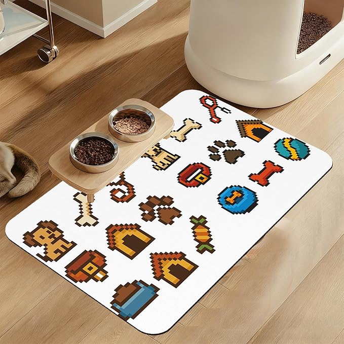 Dog Fun Pet Feeding Mat–Christmas Stocking Quick Dry Absorbent Dog Cat Food Mat, Non Slip Waterproof Bowl Placemat for Messy Eaters, Pet Accessories for Floors 16"x24"