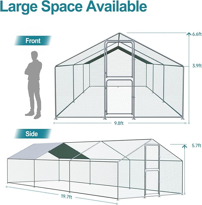 Large Chicken Coop, Chicken Coops for 30 Chickens, Chicken Runs for Yard with Water Poof & UV Resistance Cover, Spire Roof Chicken Coop Run with Double Lockable Doors for Outdoor Backyard