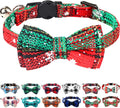 Joytale Upgraded Christmas Cat Collar with Bells, Breakaway Cat Collars with Bow Tie, 1 Pack Girl Boy Safety Plaid Kitten Collars, Christmas Green