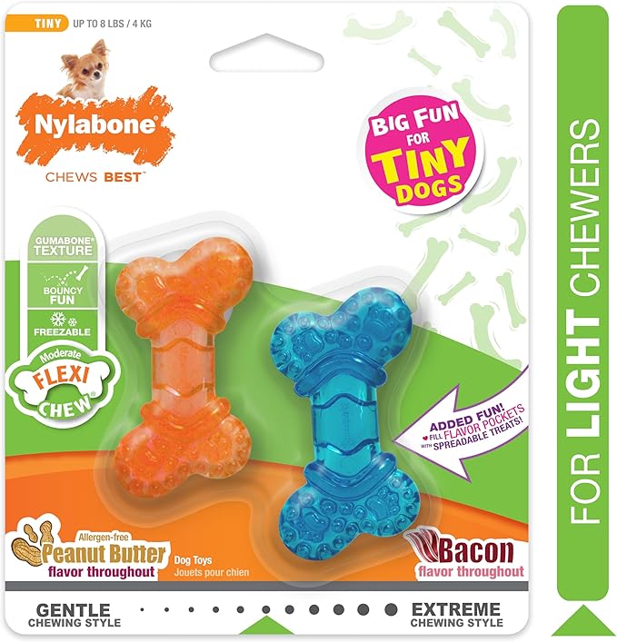 Nylabone Moderate Chew Flexi Chew Bone Peanut Butter & Bacon XX-Small/Tiny (2 Count)