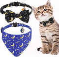 EXPAWLORER Cute Cat Collar Breakaway with Bells - 2 Pack Adjustable Pet Collar with Removable Bow Tie and Bandana, Safety Buckle for Girl Boy Cats Kitten, Star-Moon