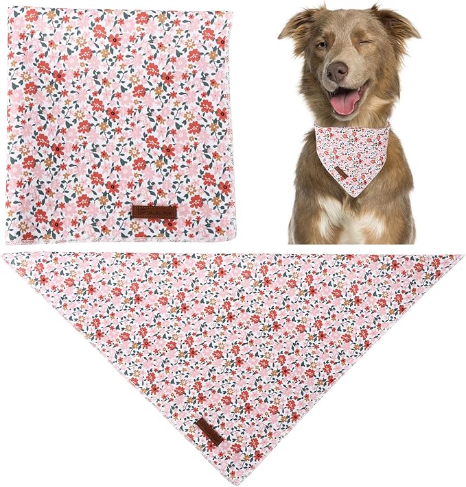 Summer Dog Bandana, UP URARA PUP Orange Bandana for Small Large Dogs, Cotton Handkerchief Cute Little Flower Puppy Triangle Bid Scarf for Boy Girl Dogs