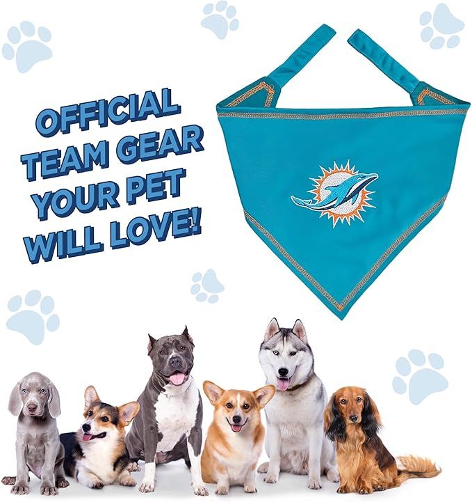 Pets First NFL Miami Dolphins TIE Bandana, Small/Medium. Dog Bandana Scarf Bib for Pet Cat Dog. The Ultimate Game-Day, Party Bandana