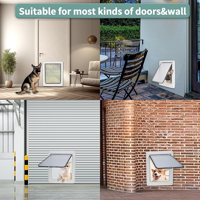 Small Doggie Door with Magnetic Locking Panel for Home Security - Durable & Weatherproof Outer Size 13.5x11.1in for Small to Medium Dogs, Cats, Pets. Easy to Install