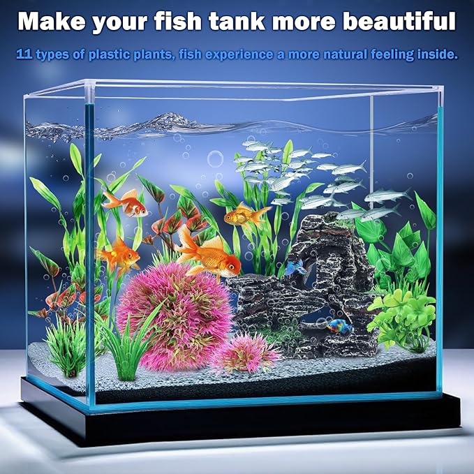 Fish Tank Accessories Aquarium Plants, 10pcs Colorful Fish Bowl Ornaments Plants and Rock Cave Decor Set, Aquarium Decor