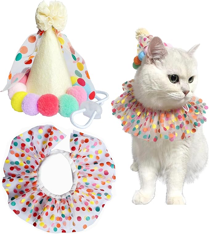 Cat Dog Princess Costumes Puppy Cat Birthday Bandana Scarf and Party Hat Cute Lace Dog Bib Scarf and Christmas Hat Doggy Birthday Party Decorations Set