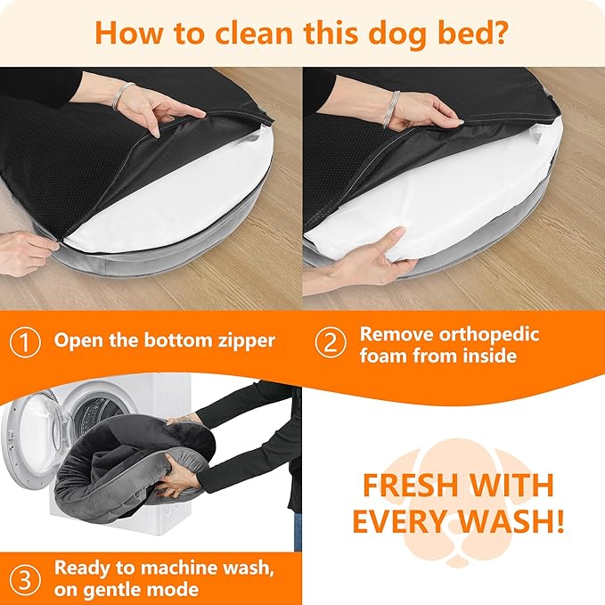 Dwanton Orthopedic Dog Bed for Medium Dogs with Gel Memory Foam, Waterproof Dog Sofa, Washable Pet Bed with Four Sided Bolster Cushion, Removable Cover & Non-Slip Bottom, 28", Dark Gray