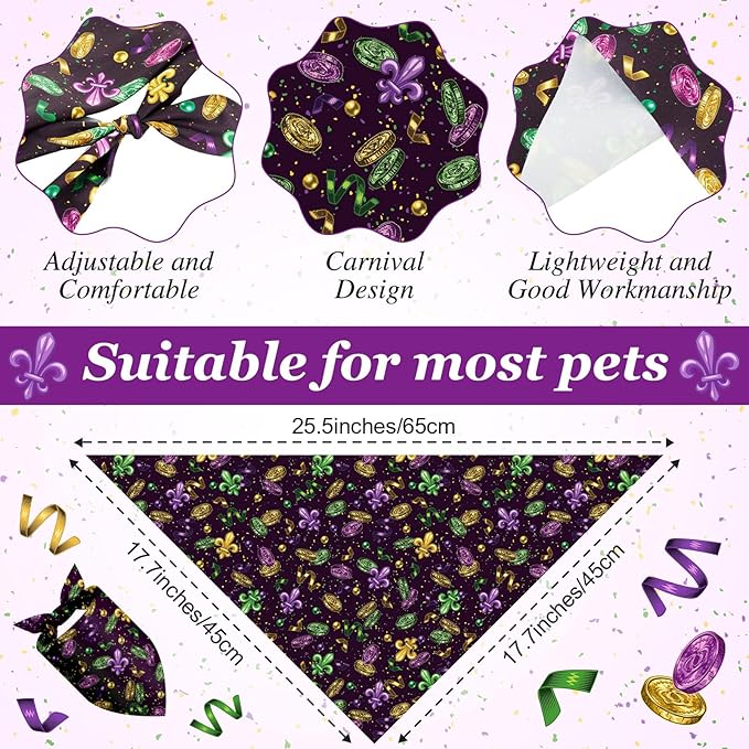 Abbylike 50 Pcs Mardi Gras Dog Bandanas Bulk Purple Green and Gold Bandanas for Dogs Triangle Kerchief Bibs Scarf Set for Pet Carnival Costume Photo Props Accessories Shops (25.6 x 17.7 x 17.7)