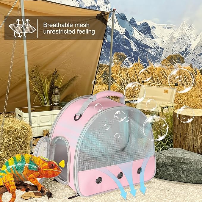 Ventilation Carrier for Bearded Dragon,Guinea Pig Carrier,Guinea Pig Carrier for 2,Reptile Travel Carrier for Lizards Sugar Glider Hedgehog Rat Parrot Birds,Airline Approved Pink