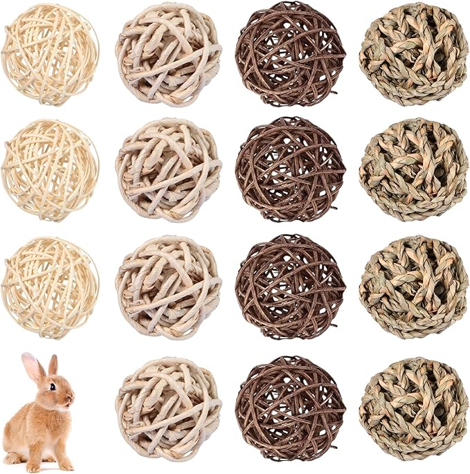 Skylety 15 Pieces Small Animal Chew Balls Rabbits Bunny Treat Chew Toys Guinea Pigs Chinchilla Balls Rolling Activity Play Grass Toys for Pet Teeth Grinding Gnawing Biting (Classic Style,2.76")
