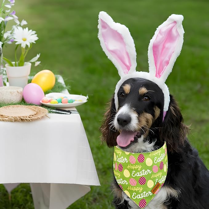Easter Dog Bandanas with Snap Button, 2 Pack Reversible Spring Bandana for Boy & Girl, Premium Durable Fabric, Bunny and Egg Dog Scarf for Small Dogs (Small)