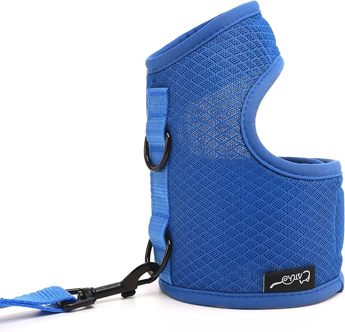Cat Harness and Leash for Walking Escape Proof Breathable Mesh Fabric, Solid Blue, Large, Adjustable Cat Walking Jackets, Padded Stylish Cat Vest