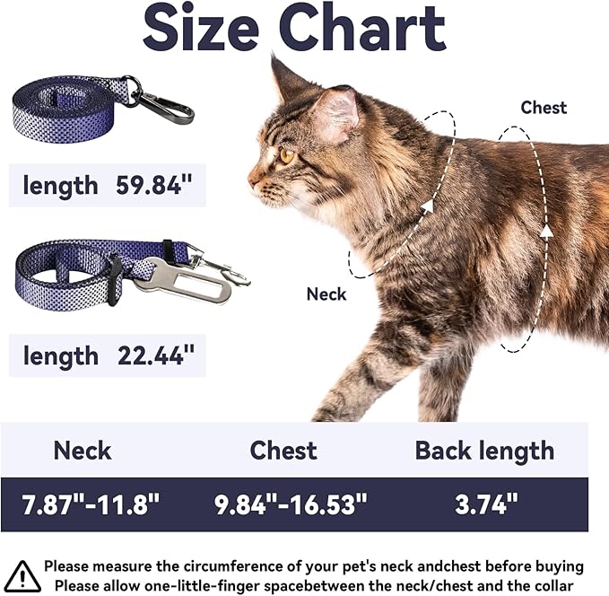 Cat Harness and Leash Set, 3-in-1 Escape Proof Adjustable, Comfortable Soft Lightweight, Safe, Easy to Wear, Walking Travel Kitten Harness for Small Medium Large Cats (Purple)